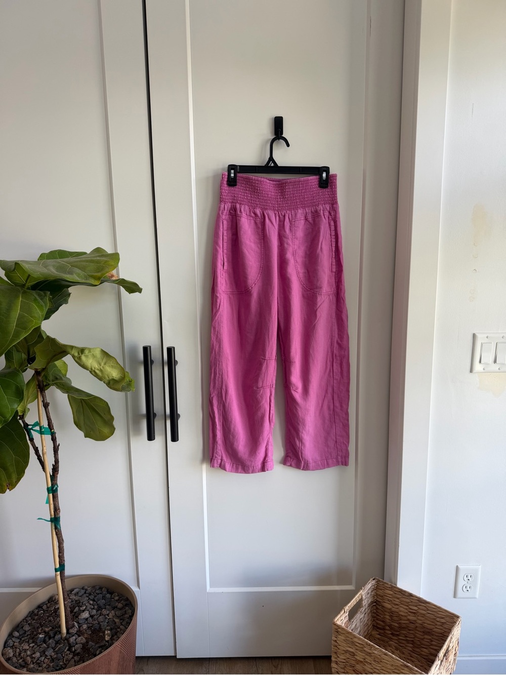 Anthropologie Wide-Leg Pink Smocked Waist Pants